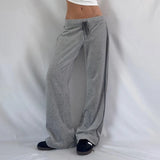 Purpdrank  Casual Striped Pants Draped Floor-Length Women Autumn All-season Multiple Styles High Waist Tie Straight Comfortable Home Pants