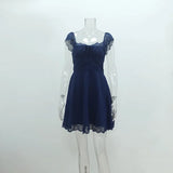 Purpdrank  Spring and Summer Dress Temperament Short Square Neck Suspender Skirt