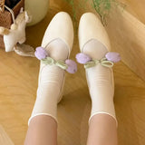 Purpdrank  Round Toe Floral Design Soft Flats Mary Jane Shoes for Women Comfort Low Heel Designer Ballet Flats Ladies Elegant Dress Pumps