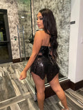 Purpdrank  Sexy Leather Mesh Patchwork Sequin Dress Women Night Party Birthday Tube Strapless Backless sheer Clubwear Short Dresses Vestido