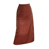 Purpdrank  Elegant Silk Satin Skirts Women High Waist H-line Midi Skirt Lady Fashion Solid Color Black Long Skirts for Women 2025 New