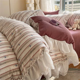 Purpdrank  Korean Princess Style Bedding Set With Lace Skin-friendly Soft Duvet Cover Set Bed Sheet Pillowcases Comforter Four Piece Sets