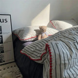 Purpdrank  Ins Nordic Minimalist Style Green Strip Bedding Sheet Duvet Cover Set Home Luxury Bedding Set Bed Sheets Comfortable Bedspread