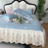Purpdrank  Princess Bed Skirt Sheet Summer Cool Bed Skirt Mattress Lace Bedsheet Not Stuffy Double King Bedspread With 2 Pillowcases