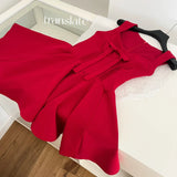 Purpdrank  Women's Elegant French Romantic Princess Bow Red Dress V-Neck Sleeveless A-Line Mini Dresses Eveninng Party 2025 Spring Summer