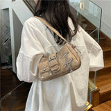 Purpdrank  Retro Rivet Underarm Bag Star PU Girl Shoulder Bag Zipper Large Capacity Crossbody Bag