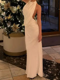 Purpdrank  Sexy Halter Sleeveless Evening Party Dress Fashion Sequins Splicing Slim Gowns Dress Women's Elegant Draped Backless Long Dress