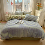 Purpdrank  Striped Bedding Set INS Nordic Girls Soft 100% Cotton Bed Sheet Queen King Size Duvet Set Comforter Set Pillowcase Bed Linens
