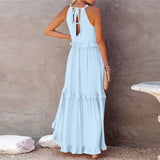 Purpdrank  Ladies' Bohemian Style High Street Summer Large Hem Stacked Long Dress Fashionable Daily Date Sexy Beach Style Pure Color Skirt