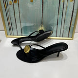 Purpdrank  Shoes Woman Summer New Black Metal Decorative Women's Sandals Outerwear Fashion Open Toe Thin Heels Slippers