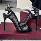 Purpdrank  Hot Sale  Shoes Peep Toe Women's Sandals Fashion Butterfly-knot Party Sandals Women New  Lace Solid Heeled