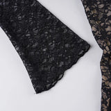 Purpdrank  Elegant Fashion Sexy Lace A-Line Dress See Through Dark Bandage Backless Square Collar Long Sleeve Mini Dresses For Women