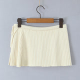Purpdrank  New Fashion Autumn Bow Lacing Up Low Waist Side Slit Rib Knit Skirt for Women With Shorts Underwear Mini Skirts Beige Pink