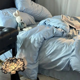 Purpdrank  INS Girls Blue Bedding Set - Cooling Ice Silk, Double-Sided (Duvet Cover + Pillowcases & Quilt Cover) Summer Comfort