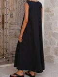 Purpdrank  Elegant Hight Waist Solid Color Vest Dress Fashion Draped Loose Long Party Dress Women Sexy V-neck Sleeveless Hollow Robe Dress