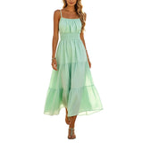 Purpdrank  Womens Smocked Waist Tiered Cami Dress Solid Color Spaghetti Strap Sleeveless Summer Dresses Casual Flowy Boho Beach Maxi Dress