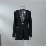 Purpdrank  Ladies Deep V-neck Long Sleeve Mini Dress Elegant Women High Waist Slim Bodycon Dresses Female Nightclub Party Dresses