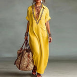 Purpdrank  Vintage Woman Clothing Summer Short Sleeve Print Vacation Maxi Dress Spring Sexy Deep V Neck Hollow Loose Boho Long Dresses