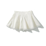 Purpdrank  Holiday Front Cross Lacing up Bandage Bow Zipper Waist Mini Skirt Women White Spliced Lace Hem Ruched Swing A-lined Skirts Black