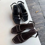 Purpdrank  Retro Square Toe Buckle Flat Sandals Women Fashion Sewing Slingback Brand Designer Shoes Summer Non-slip Roman Style Beach Shoes