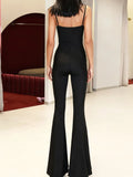 Purpdrank  Sexy Spaghetti Strap Jumpsuit Women Sexy Solid Sleeveless Padded Cup Slim Waist Stretch Micro-Flare Pants One Piece Romper