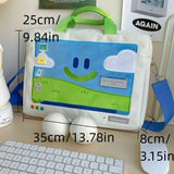 Purpdrank  Durable Funny Shoulder Bag Cartoon Smiling Face Embroidery Laptop Bags Large Capacity Versatile Bags for Students All-match