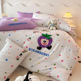 Purpdrank  Cartoon Embroidery Bedding Set Room Decor Breathable Single Double Comforter Four-Piece Set Pillowcases Bed Linens Home Textiles