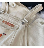 Purpdrank - Fashion Embroidery White Denim Overalls Women Straps Pants High Waist Wide Leg Pants Casual Loose Female Jumpsuit Jeans New
