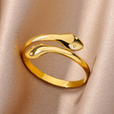 Purpdrank - Stainless Steel Rings for Women Jewelry Accessories Simple Vintage Gold Color Electroplated Adjustable Double Layer Wide Ring