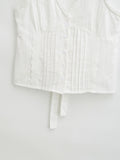 Purpdrank  Summer Plain White Spliced Lace V neck Sleeveless Tank Women Open Buttons Slim Waist Tie Bow Sashes Back Tank Top Crop Tops