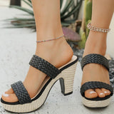 Purpdrank  Women Woven Pu Leather Thick Bottom Slippers Summer Open Toe High Heel Sandals Woman Fashion Wear-Resistant Slip On Slides Mujer