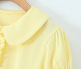 Purpdrank  Cute Youthful Doll Collar Pleated Short Skirt Women's Fashion Mini Dress Bubble Sleeve Waist Cinched College Style Chic