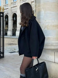 Purpdrank  Lapel Bat-Sleeve Woolen Coat Black Single Breasted Elegant Loose Thick Wool Short Overcoat French Autumn Winter Women's Outwear