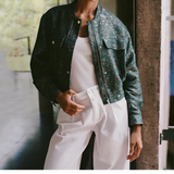 Purpdrank  Vintage Casual Glitter Green Round Collar Jacket Women Long Sleeve Zipper Pocket Loose Coat 2025 Autumn Fashion High Street Coat