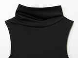 Purpdrank  European style new women's fashion all-match temperament splicing with belt stand collar sleeveless midi dress