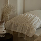 Purpdrank  Vintage French Large Ruffles Embroidery Wide Edge 100% Cotton Bedding Set Duvet Cover Flat/Fitted Bed Sheet Pillowcases 4Pcs