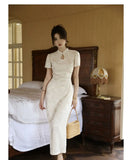 Purpdrank  New Chinese Style Waistband Slimming And Improved Qipao Summer Dress New Women Short Sleeve Long Patry Dress