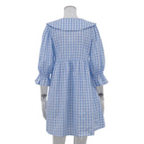 Purpdrank  Fashion Cotton Blue Plaid Dress Casual Lapel Long Sleeve Mini Dresses Elegant Holiday Boho Dress Women Vestidos