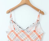 Purpdrank  Sexy Spliced Lace V neck Plaid Print Corset Sling Dress Summer Woman Slim Fit Midi Long Robe Beach Holiday Vestidos