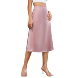 Purpdrank  High Waist Elegant Skirt Womens Midi Skirt Satin Silk Solid Dress Zipper Skirts For Summer Business Ladies Formal Skirt Womens