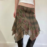 Purpdrank  Y2k Sexy Low Waist American Retro Print Plaid Patchwork Irregular Streetwear Fashion Skirts