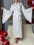 Purpdrank  New Satin Pajamas Women's Lace Light Luxury Long-sleeved Cool Nightgown Bathrobe Home Wear Women's