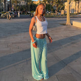 Purpdrank  Fashion  Sequin Wide Leg Pants Women Casual Loose Lace Up Low Waist Straight Trousers 2025 Summer Lady Vintage High Street Pants