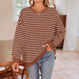 Purpdrank  Women's Oversized Casual Striped Guard Top Autumn Winter New Style Europe And US Fashion Loose Fit Sweatshirt
