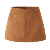 Purpdrank  Autumn Winter High Waist Suede Faux Leather Mini Skirt Women Back Zipper A-line Short Skater Party Femme Camel Black