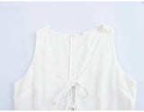 Purpdrank  Women White Sleeveless Dress Summer V-neck Lace Up A-line Mini Dresses American Style Casual Simple Solid Color Sundress