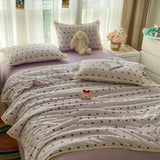 Purpdrank  Summer Quilt Four Piece Set Floral Printed Soft Bedroom Decor Bedding Set Summer Quilt Bed Sheet With Pillowcases Home Textiles