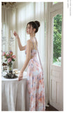 Purpdrank  Elegant Floral Print Sleeveless Maxi Dress Cut-out Waist Design Party Sexy  Backless Straps Colorful Halter Evening Long Dresses