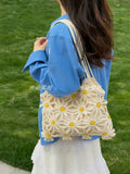 Purpdrank  New Hand Woven Chollowed Out Flower Beach Vacation Casual Versatile Fashion Niche Women's Shoulder Bag