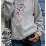 Purpdrank  Women's round Neck Sweatshirt Fleece-Lined Casual Printed Pullover Independent Station European And American Style Christmas